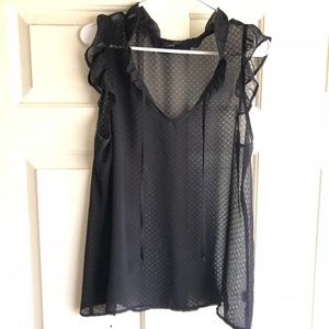 Bobeau Black Sheer Ruffle Blouse